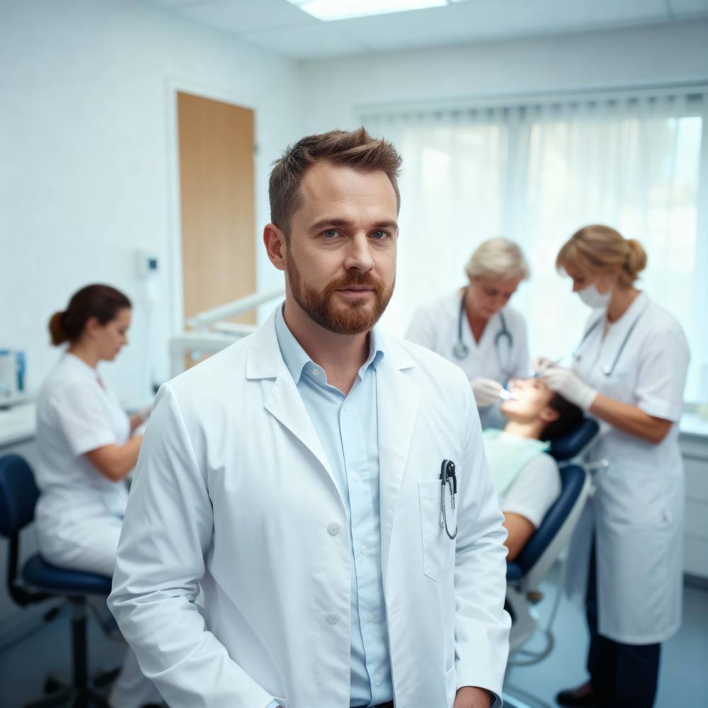 Steffen in seiner Arztpraxis in München