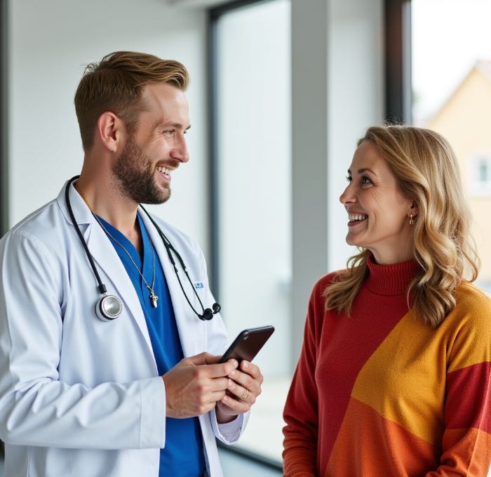 Arzt Patienten Kommunikation · Andreas mit Patientin